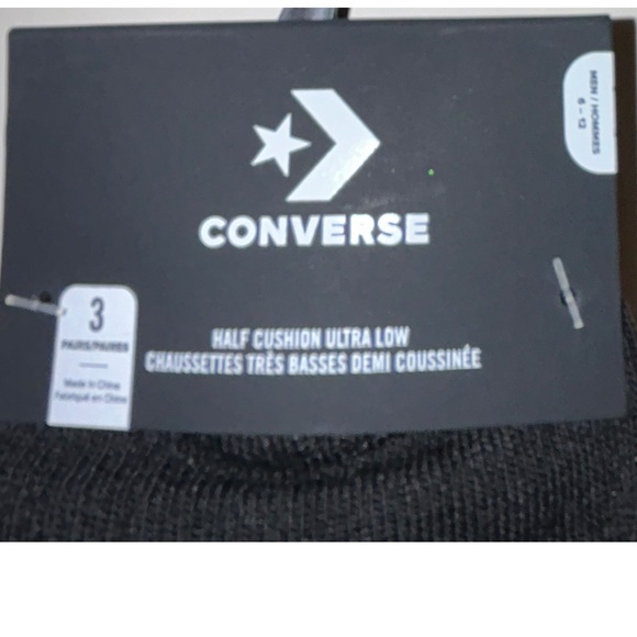 Converse Ultra Low Socks 3 Pair Men 6-12 Black w White Logo 4 Chucks HalfCushion - Picture 4 of 9